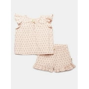 easy-peasy Toddler Girls Organic Dobby Check Ruffle Top \u0026 Shorts Set, 2-Piece, Sizes 18M-5T